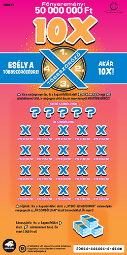 A képen a 10X sorsjegy szerepel.