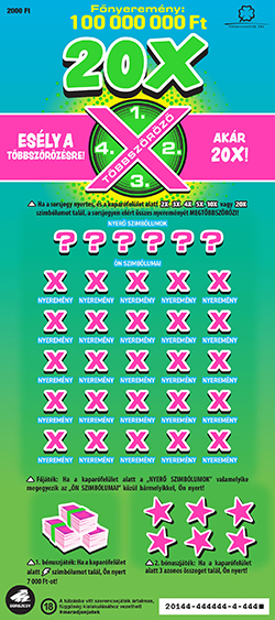 A képen a 20X sorsjegy szerepel.