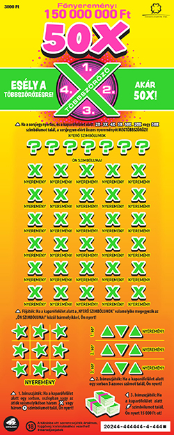 A képen a 50X sorsjegy szerepel.
